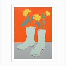 A Painting Of Cowboy Boots With Yellow Flowers, Pop Art Style 5 Art Print