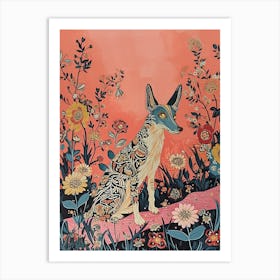Floral Animal Painting Coyote 2 Art Print