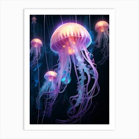 Irukandji Jellyfish Neon Illustration 8 Art Print