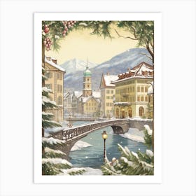 Vintage Winter Illustration Lucerne Switzerland 2 Art Print