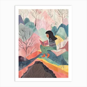 Illustration Of A Girl Reading In The Forest Art Print