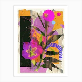 Evening Primrose 1 Neon Flower Collage Art Print