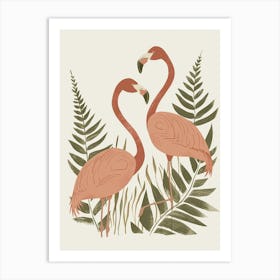 Lesser Flamingo And Ferns Minimalist Illustration 2 Art Print