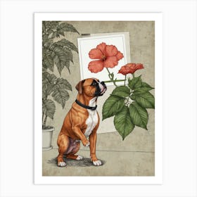 Boxer Dog With Flowers 1 Art Print