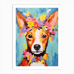 Basenji Portrait With A Flower Crown, Matisse Painting Style 4 Art Print