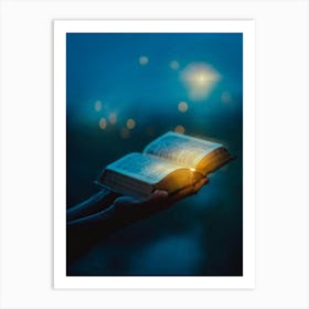 A Hand Gently Holding Open A Holy Bible To Highlight A Passage Surrounded By A Soft Glow That Sugge (3) Art Print