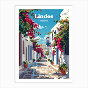 Lindos Greece Aegean Digital Travel Illustration Art Print