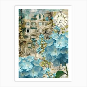 Light Blue Flowers Scrapbook Collage Cottage 4 Art Print
