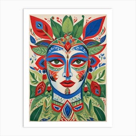 Folk Abstract Face Illustration 3 Art Print (10) Art Print