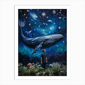 A Whale Of Substantial Size Adrift In A Celestial Panorama Intermingled With An Ethereal Garden Bri Art Print