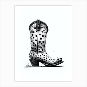 Black And White Cowgirl Boots Illustration 2 Art Print