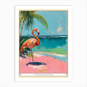 Greater Flamingo Pink Sand Beach Bahamas Tropical Illustration 7 Poster Art Print