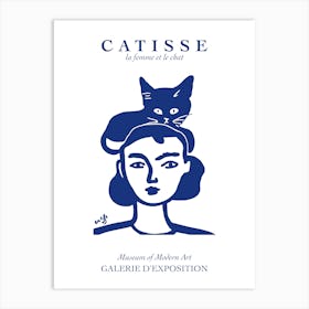 Cat Henri Matisse Catisse Woman With Cat Blue Line Art Face Art Print
