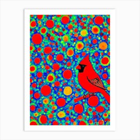 Cardinal Yayoi Kusama Style Illustration Bird Art Print
