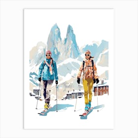 Cortina D Ampezzo   Italy, Ski Resort Illustration 1 Art Print