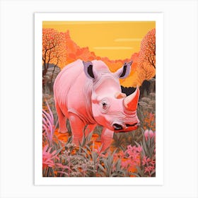 Floral Orange & Pink Abstract Rhino 3 Art Print