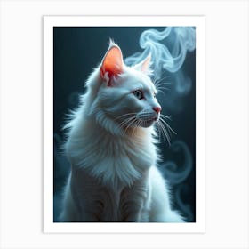 White Cat With Smoke Art Print