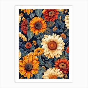 Sunflowers Wallpaper Inspired By William Morris 1 Art Print