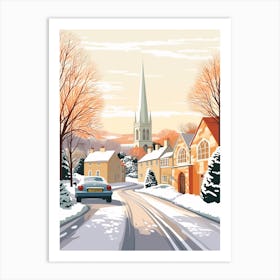 Vintage Winter Travel Illustration Cotswolds United Kingdom 2 Art Print