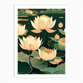 Lotus Flowers In Park Retro Illustration 3 Art Print