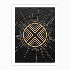 Geometric Glyph Symbol in Gold with Radial Array Lines on Dark Gray n.0195 Art Print