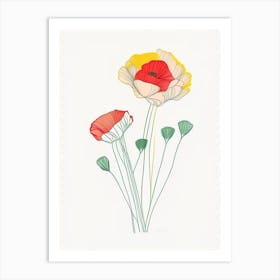 Ranunculus Floral Minimal Line Drawing 2 Flower Art Print