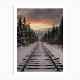 Train Tracks At Sunset Art Print