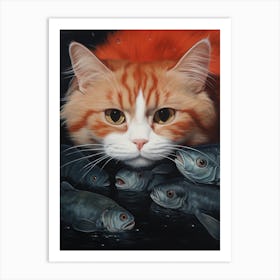 Cat With Fish 2 Art Print