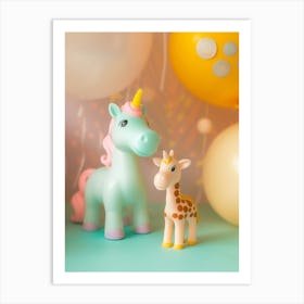 Pastel Toy Unicorn & Toy Giraffe 2 Póster