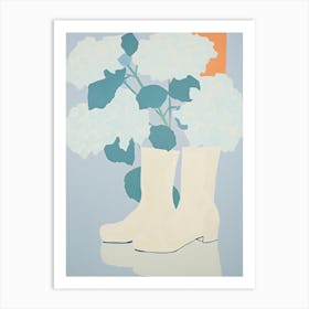 A Painting Of Cowboy Boots With White Flowers, Pop Art Style 10 Art Print
