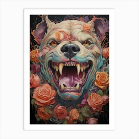 Dog With Roses 2 Art Print