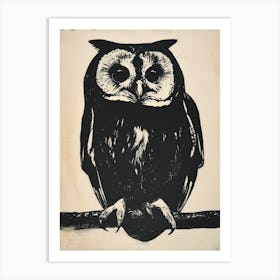 African Wood Owl Linocut Blockprint 2 Art Print