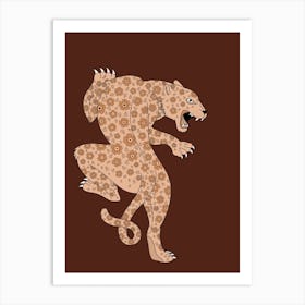 Brown Floral tattoo leopard Art Print