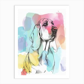 Bloodhound Dog Pastel Line Watercolour Illustration 2 Art Print