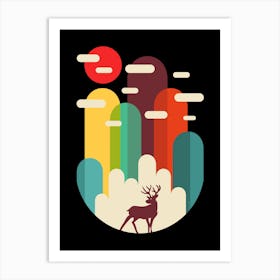 Mountains Deer Minimalist Art Print