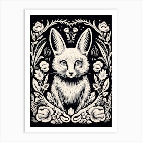 Linocut Fox Illustration Black 15 Art Print