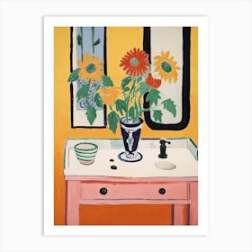 Bathroom Vanity Painting With A Sunflower Bouquet 1 Art Print