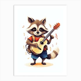 Raccoon With Guitar Illustration 2 Art Print