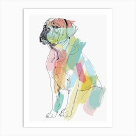 Bullmastiff Dog Pastel Line Watercolour Illustration  1 Art Print