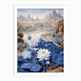 Blue Waterlily Flower Victorian Style 2 Art Print