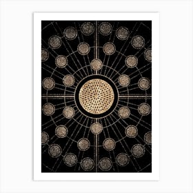 Geometric Glyph Abstract Radial Array in Glitter Gold on Black n.0377 Art Print