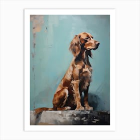 Irish Setter Dog, Painting In Light Teal And Brown 0 Art Print