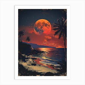 Full Moon On The Beach Art Print