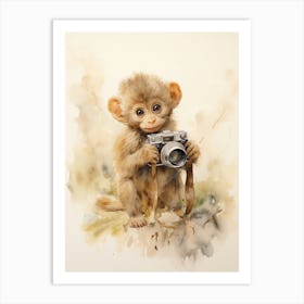 Monkey Painting Photographing Watercolour 3 Art Print