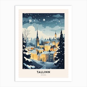 Winter Night  Travel Poster Tallinn Estonia 3 Art Print