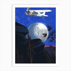 Moon And Airplane Art Print