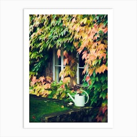 Watering Can Outside An English Cottage Art Print