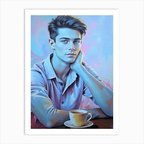 Portrait Of A Young Man drink Coffee Art Print