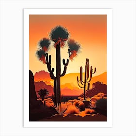 Joshua Trees At Sunrise Retro Illustration (6) Art Print