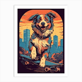 Australian Shepherd Dog Skateboarding Illustration 4 Art Print